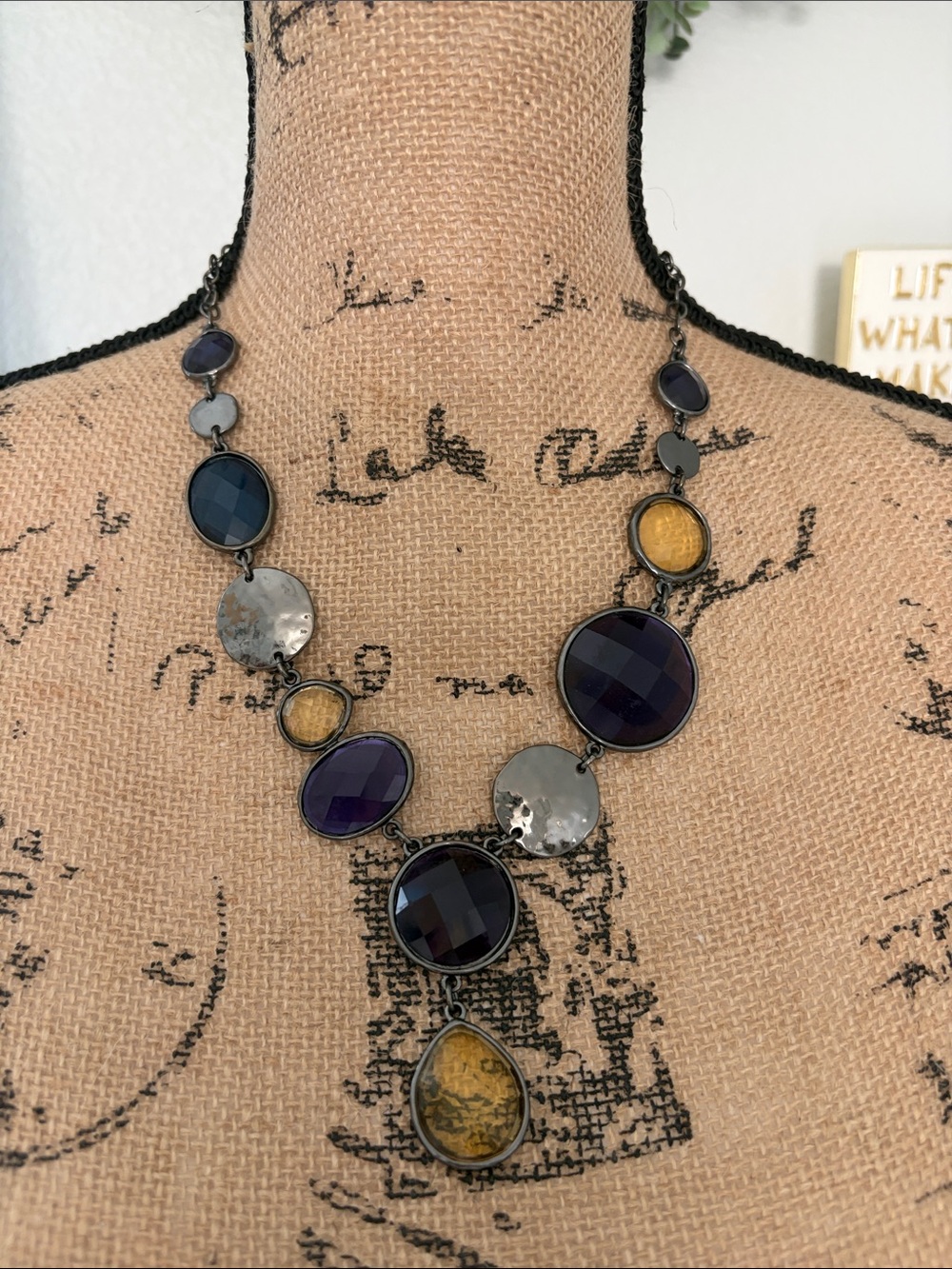 Chico's Purple and Yellow Multi-Stone Necklace